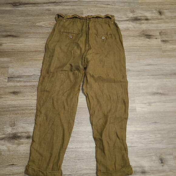 Free People Like This Paper Bag Tie-waist High Rise Linen Pants Cuffed - Picture 2 of 6